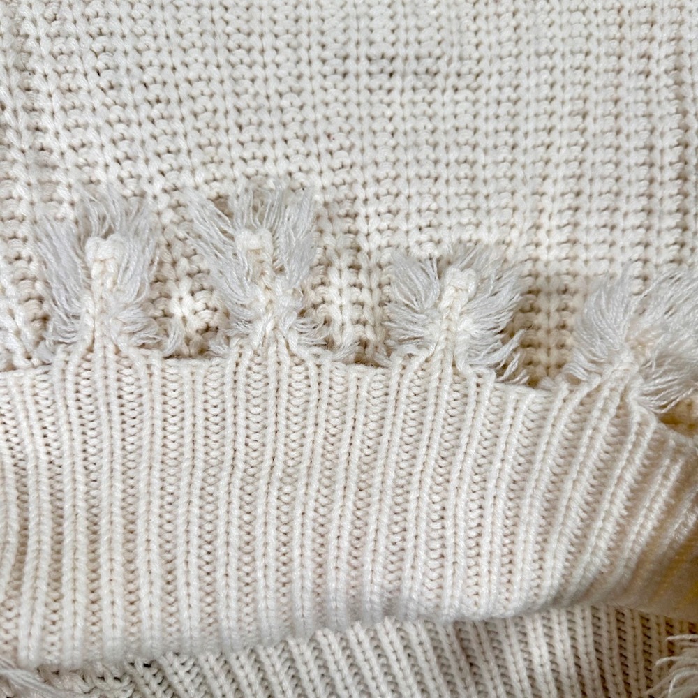 Cropped Sweater Cream Knit Oversized Frayed Women's‎ M/L Grunge Thrashed Event - Picture 12 of 16